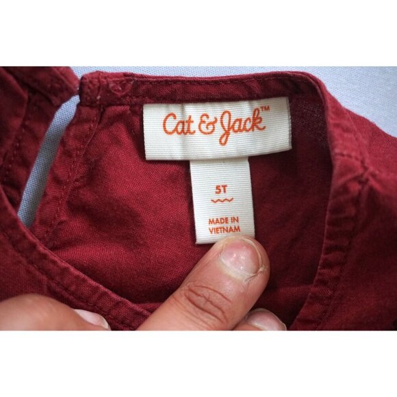Cat & Jack Girls Burgundy Peplum Short Sleeve Shirt - Size 5T - Picture 2 of 4